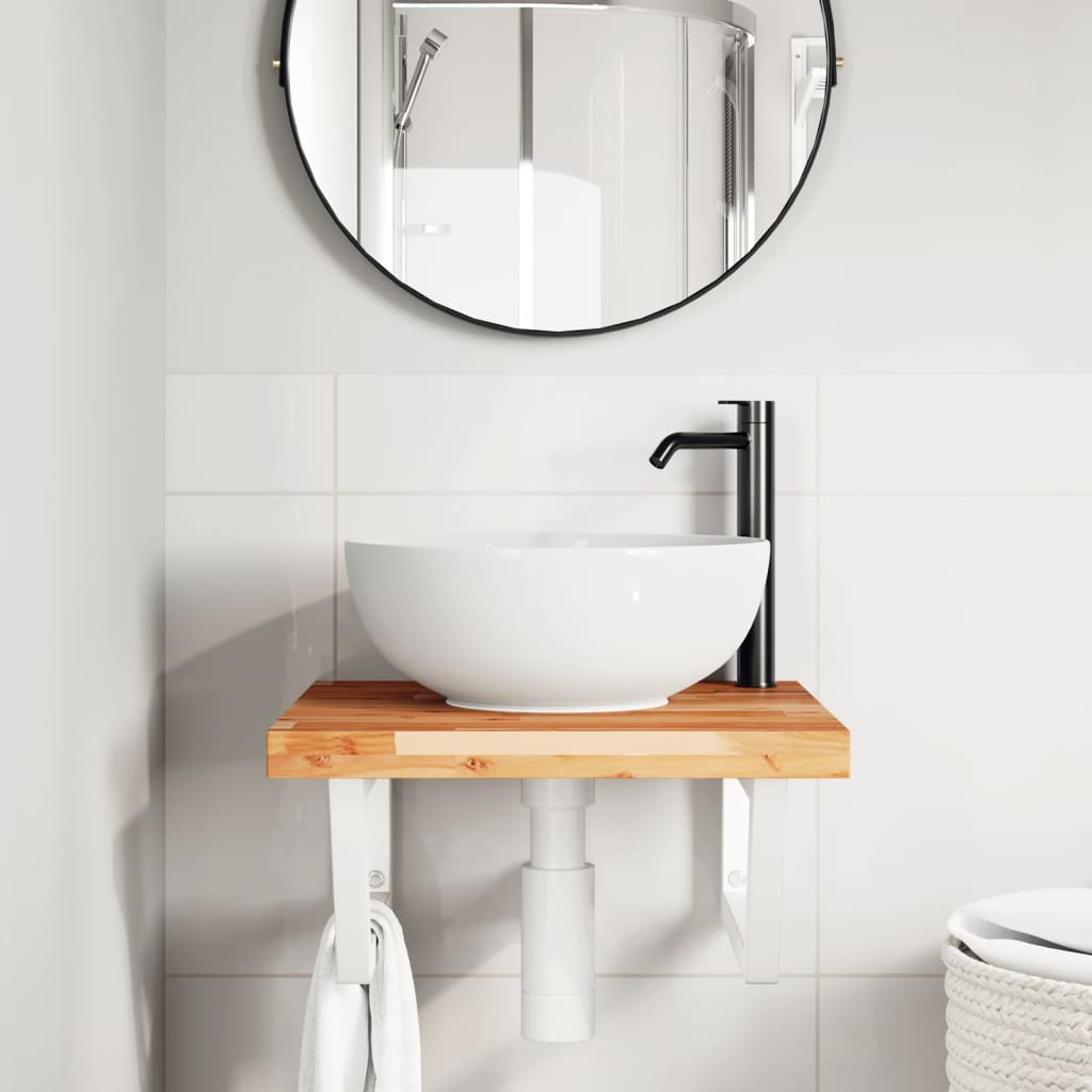 Ripiano a Parete per Lavabo in Acciaio e Massello di Acacia | homemem39