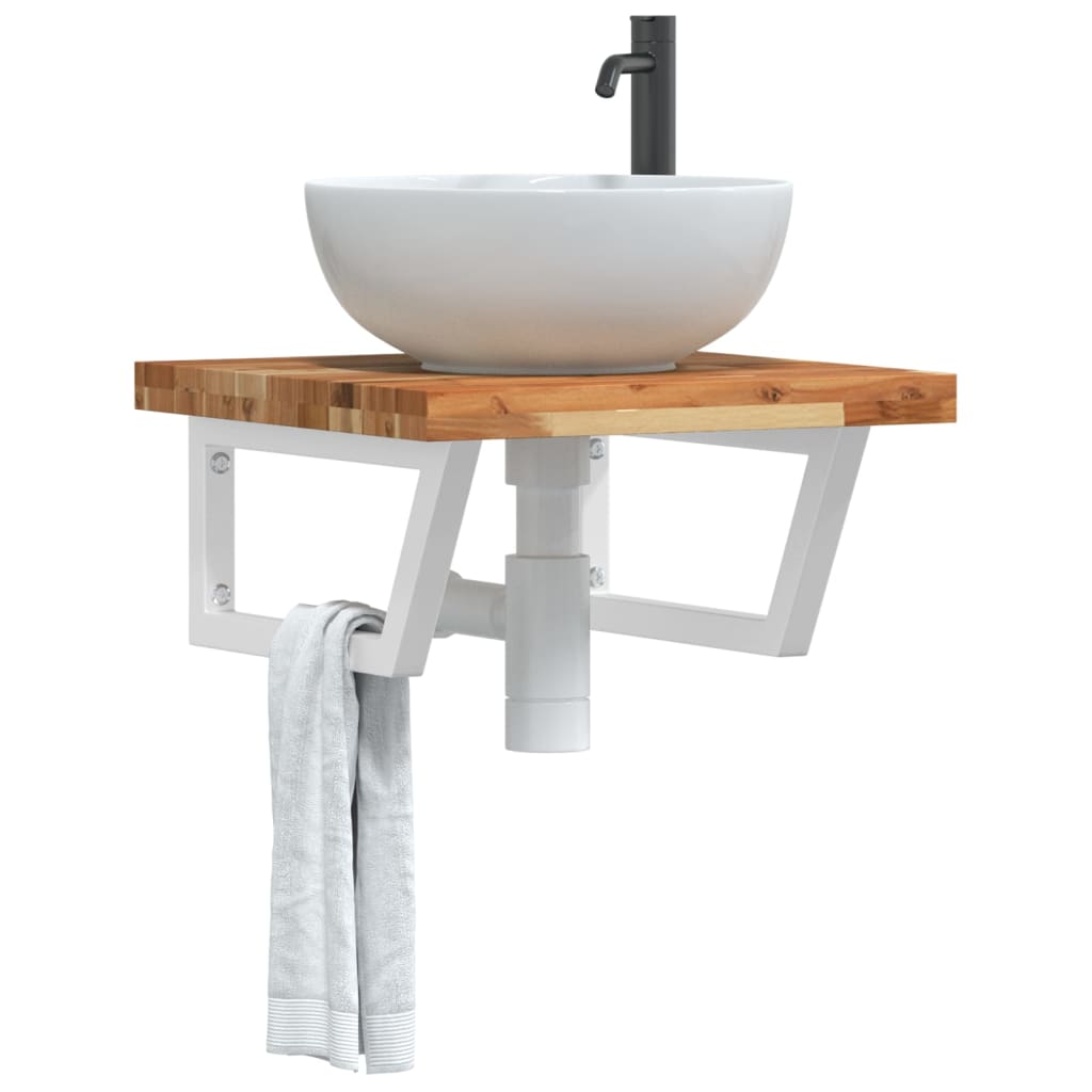 Ripiano a Parete per Lavabo in Acciaio e Massello di Acacia | homemem39
