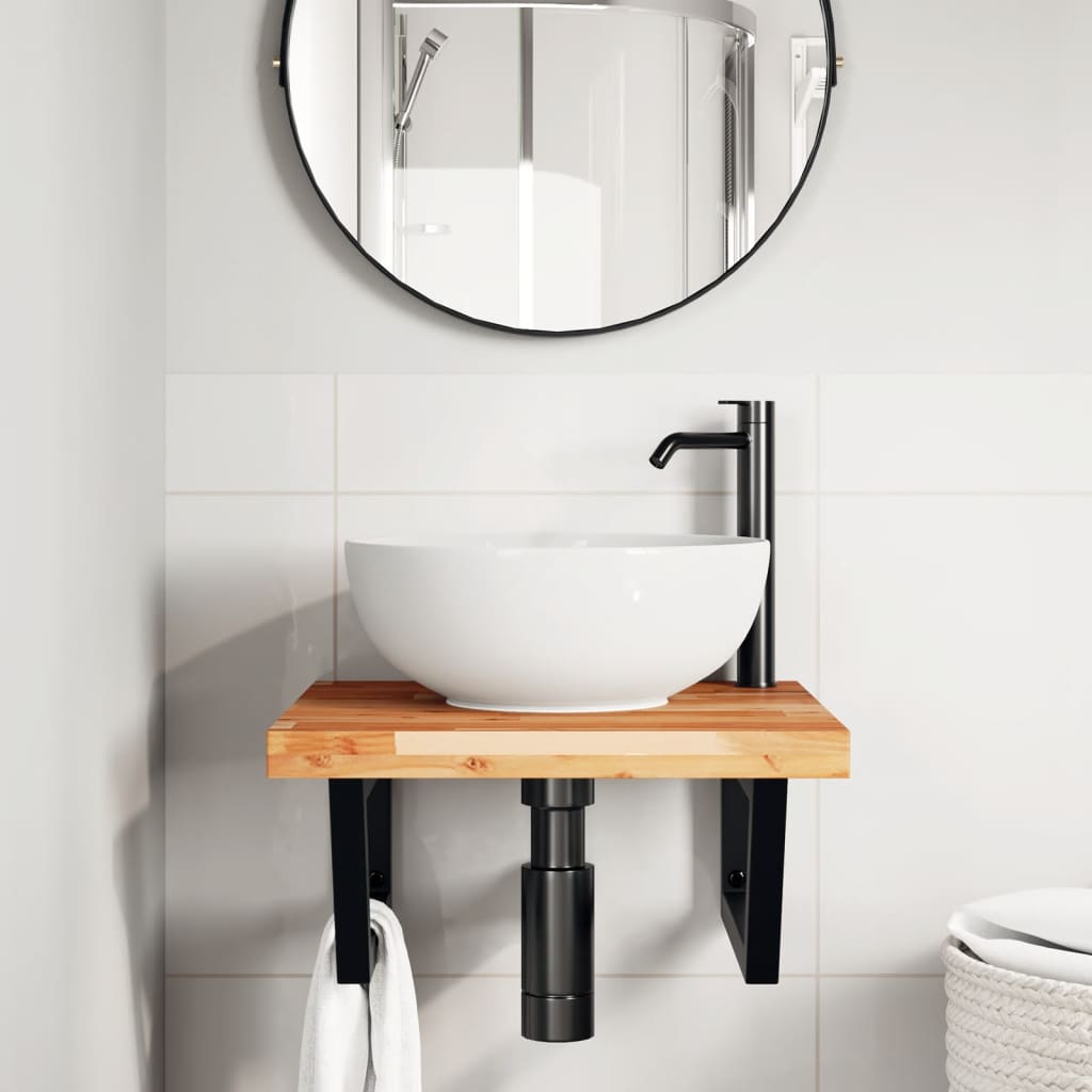 Ripiano a Parete per Lavabo in Acciaio e Massello di Acacia | homemem39