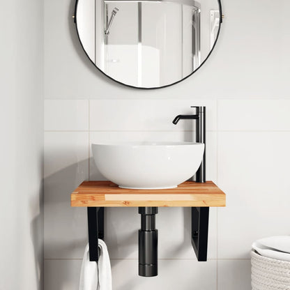 Ripiano a Parete per Lavabo in Acciaio e Massello di Acacia | homemem39