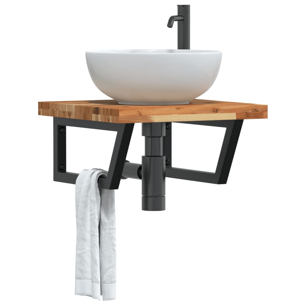 Ripiano a Parete per Lavabo in Acciaio e Massello di Acacia | homemem39