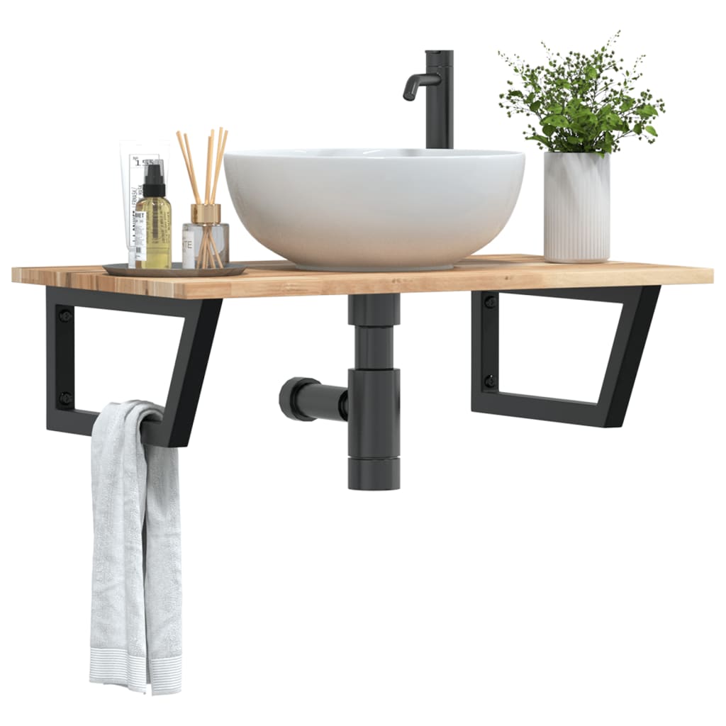 Ripiano a Parete per Lavabo in Acciaio e Massello di Acacia | homemem39