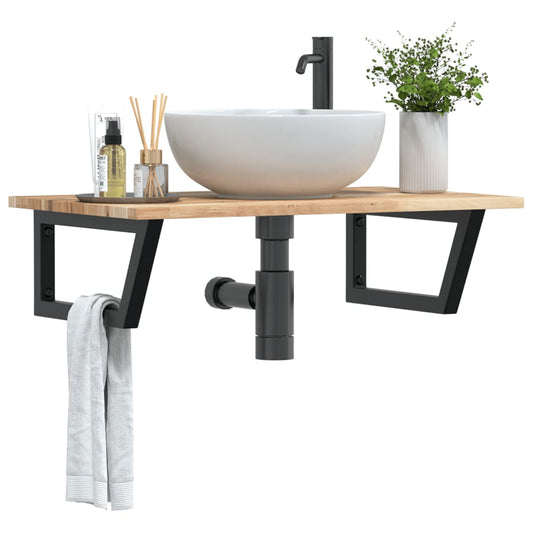 Ripiano a Parete per Lavabo in Acciaio e Massello di Acacia | homemem39
