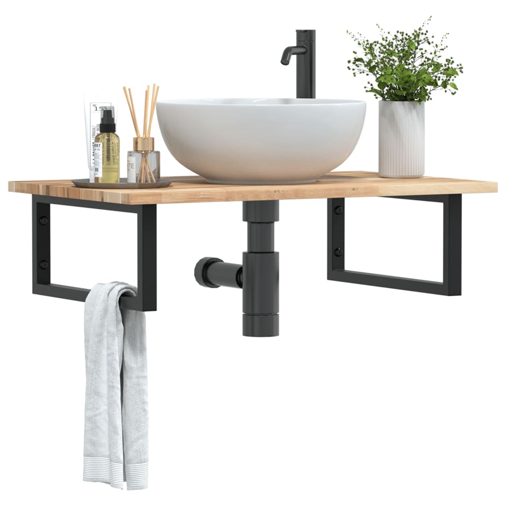 Ripiano a Parete per Lavabo in Acciaio e Massello di Acacia | homemem39