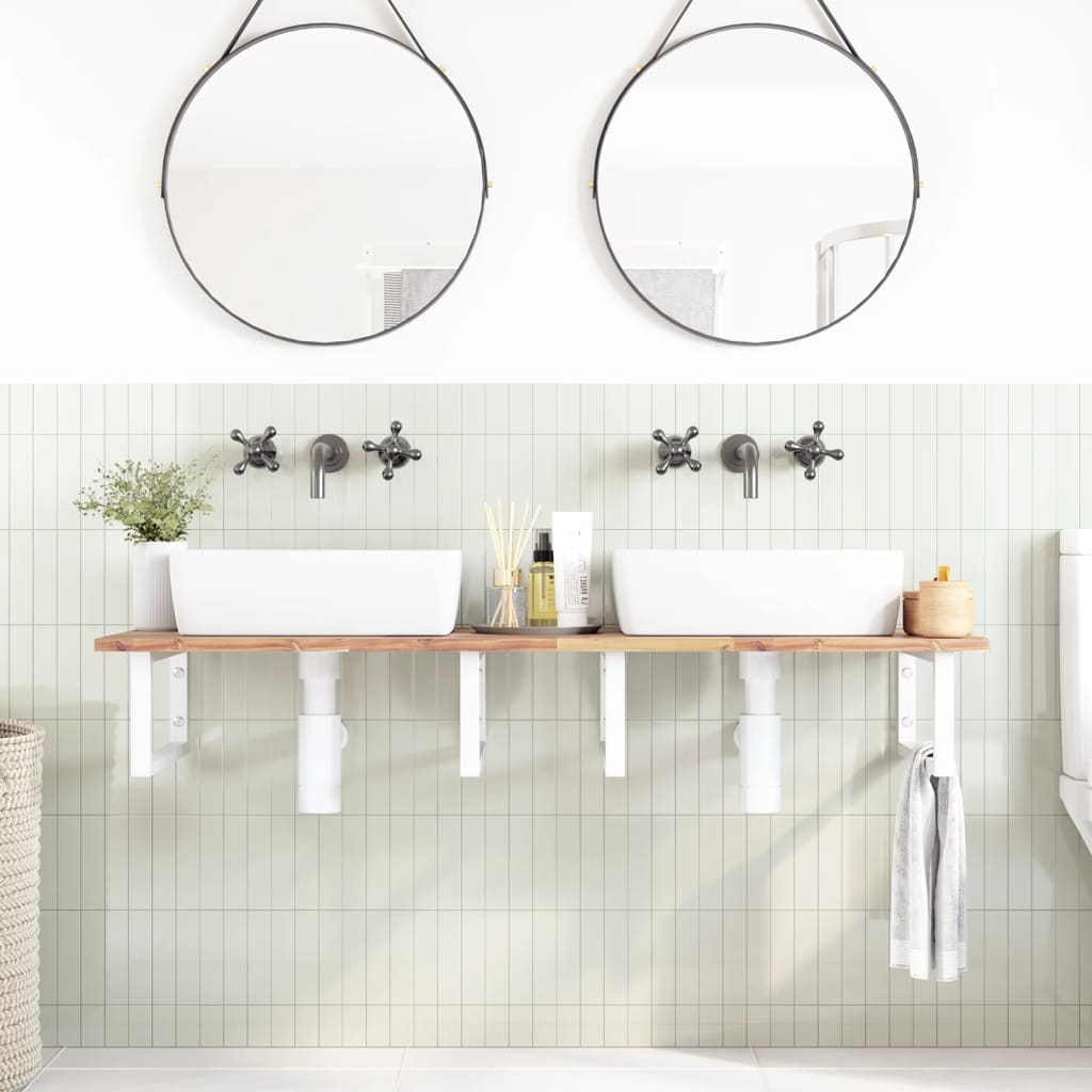 Ripiano a Parete per Lavabo in Acciaio e Massello di Acacia | homemem39