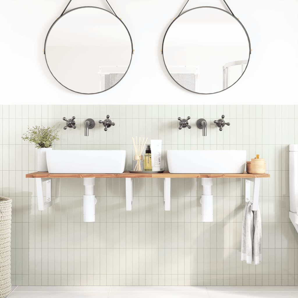 Ripiano a Parete per Lavabo in Acciaio e Massello di Acacia | homemem39