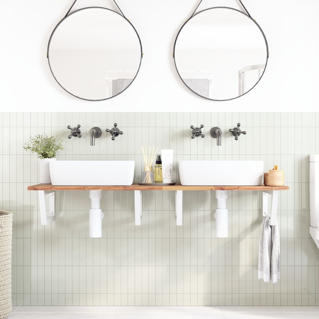 Ripiano a Parete per Lavabo in Acciaio e Massello di Acacia | homemem39