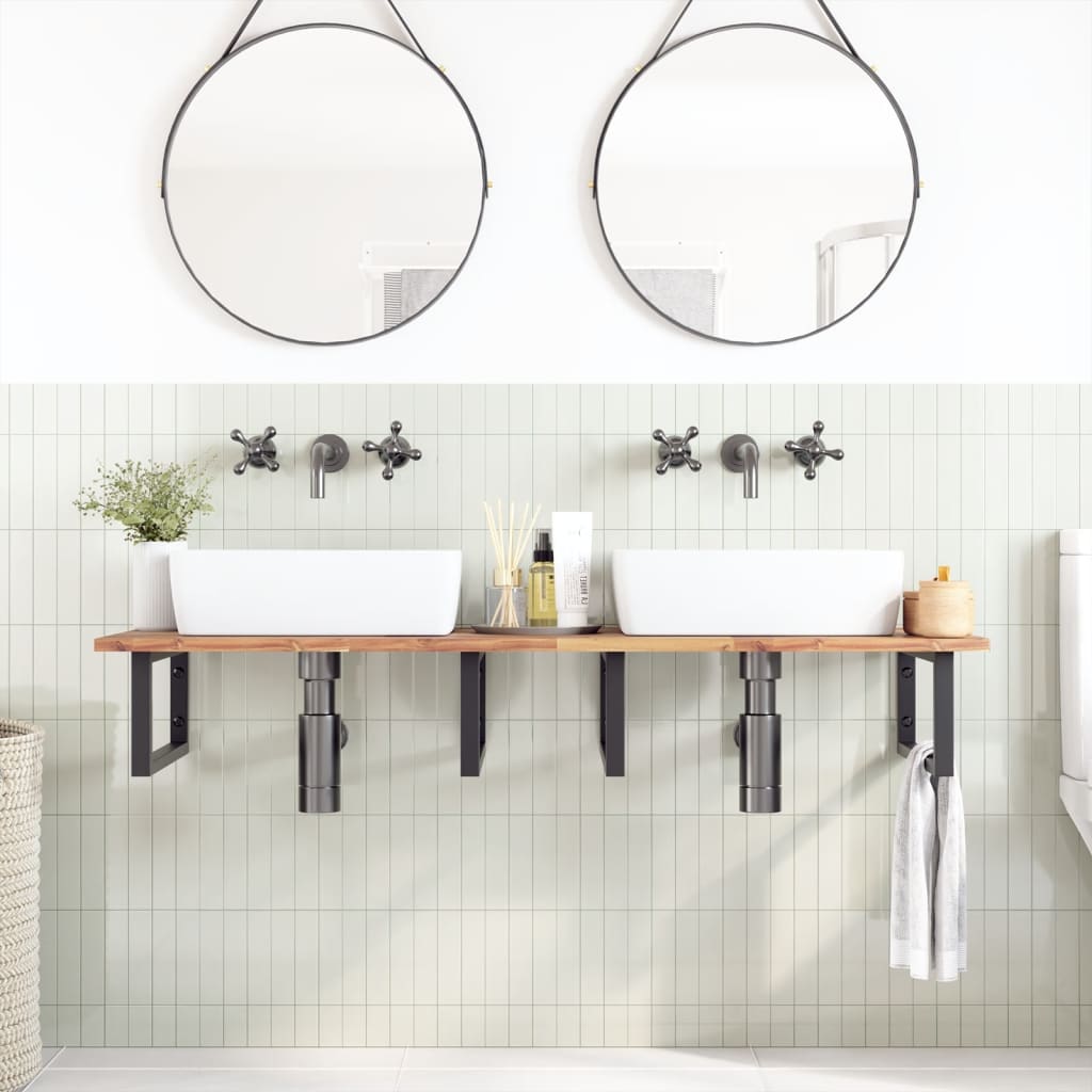 Ripiano a Parete per Lavabo in Acciaio e Massello di Acacia | homemem39