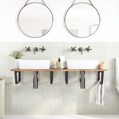 Ripiano a Parete per Lavabo in Acciaio e Massello di Acacia | homemem39