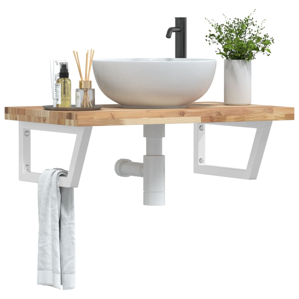 Ripiano a Parete per Lavabo in Acciaio e Massello di Acacia | homemem39