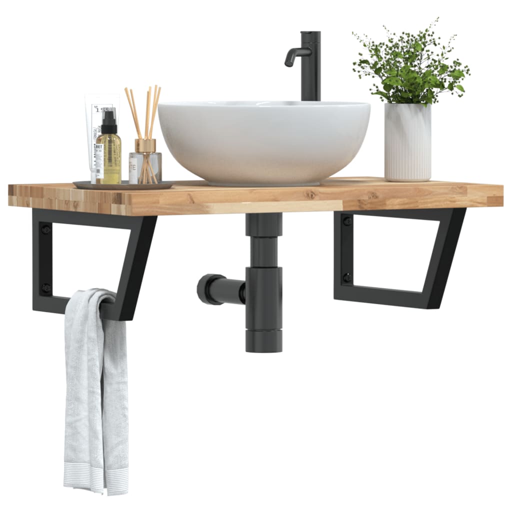 Ripiano a Parete per Lavabo in Acciaio e Massello di Acacia | homemem39
