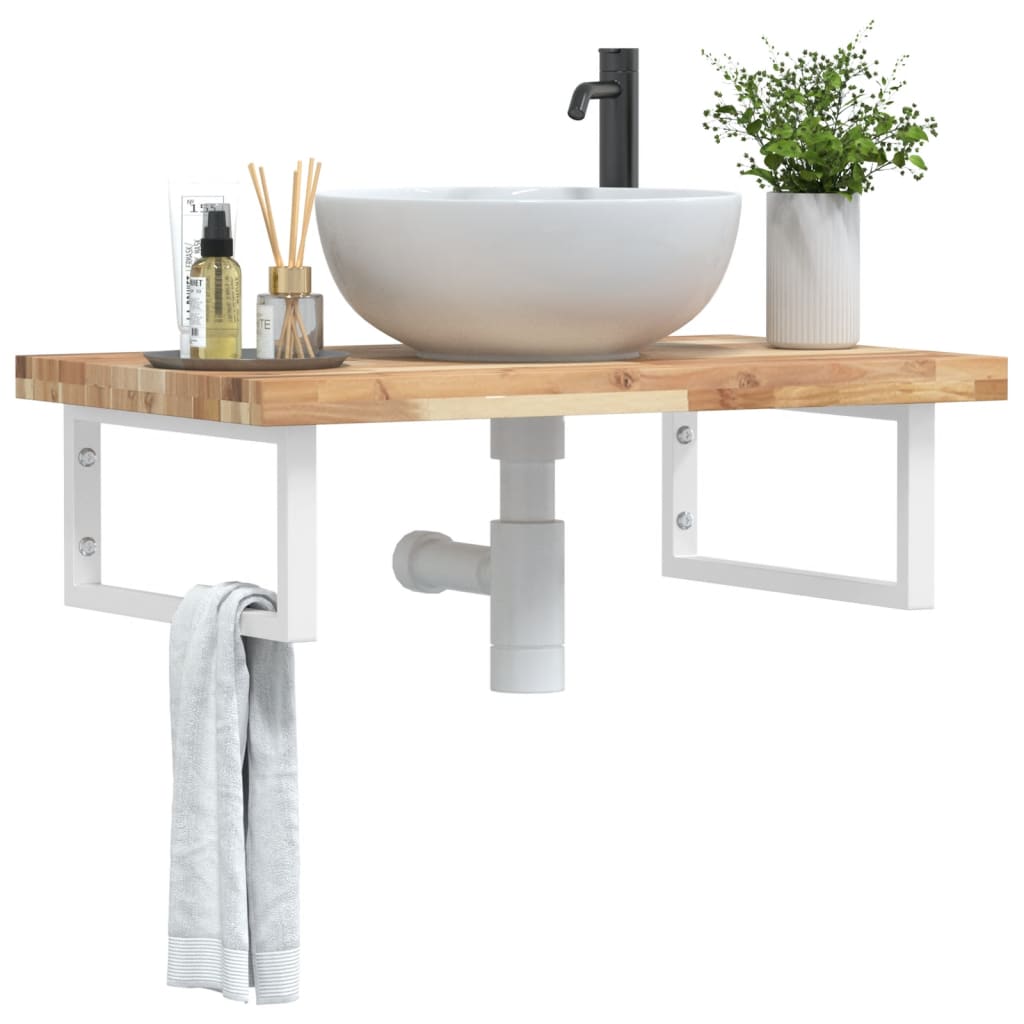 Ripiano a Parete per Lavabo in Acciaio e Massello di Acacia | homemem39