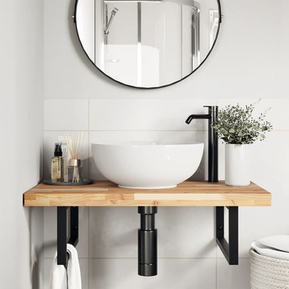 Ripiano a Parete per Lavabo in Acciaio e Massello di Acacia | homemem39