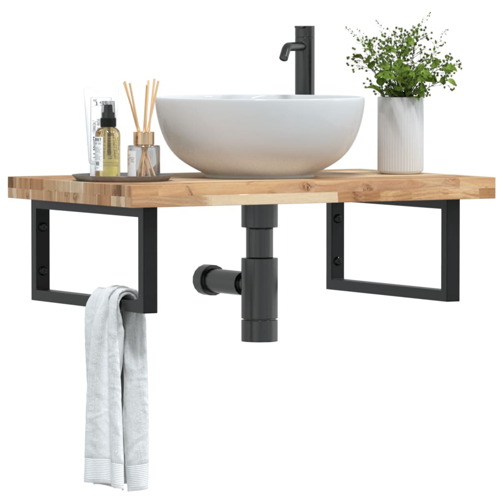 Ripiano a Parete per Lavabo in Acciaio e Massello di Acacia | homemem39