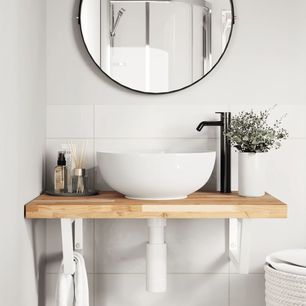 Ripiano a Parete per Lavabo in Acciaio e Massello di Acacia | homemem39