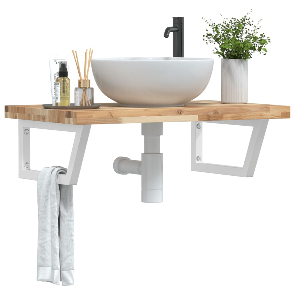 Ripiano a Parete per Lavabo in Acciaio e Massello di Acacia | homemem39