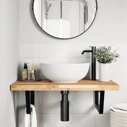 Ripiano a Parete per Lavabo in Acciaio e Massello di Acacia | homemem39