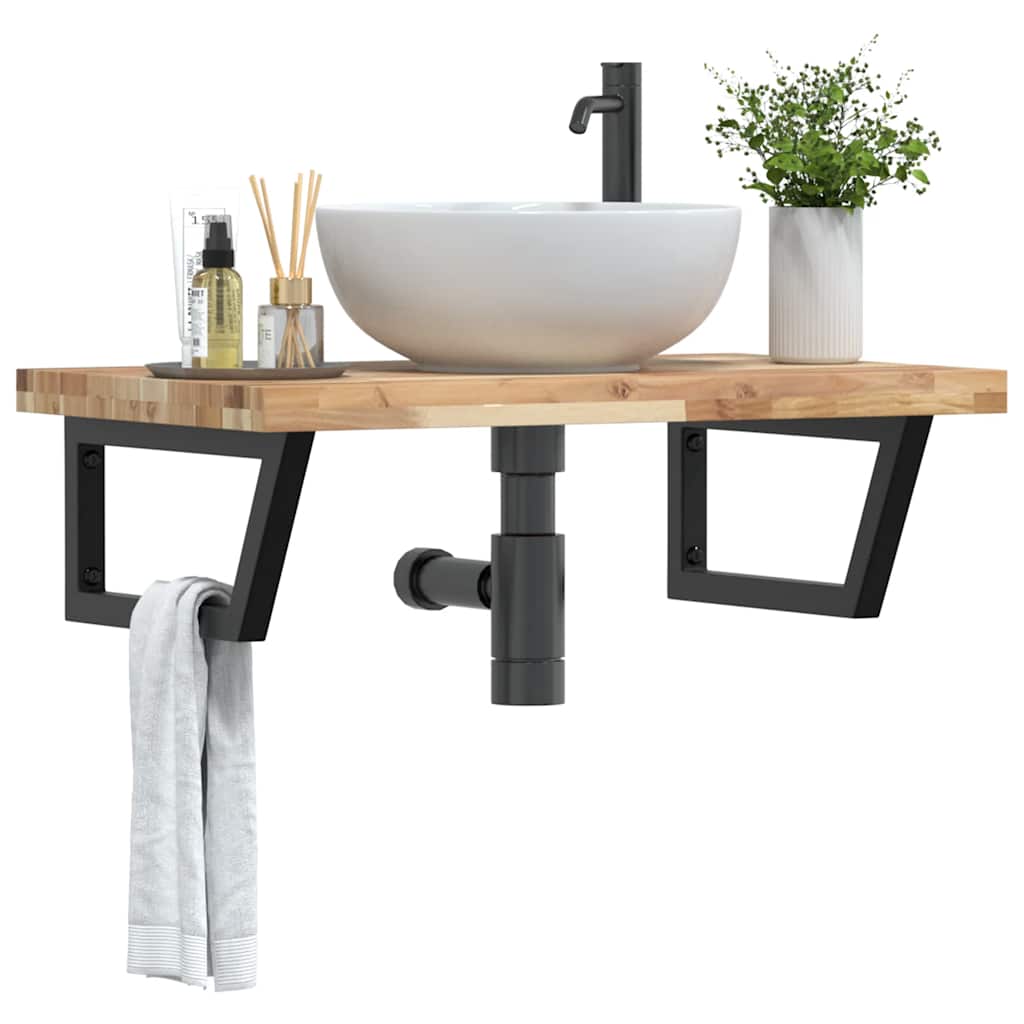 Ripiano a Parete per Lavabo in Acciaio e Massello di Acacia | homemem39