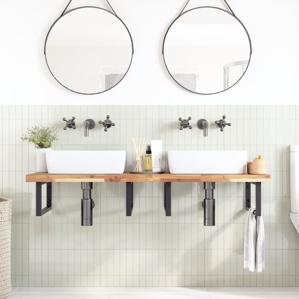 Ripiano a Parete per Lavabo in Acciaio e Massello di Acacia | homemem39