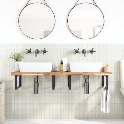 Ripiano a Parete per Lavabo in Acciaio e Massello di Acacia | homemem39