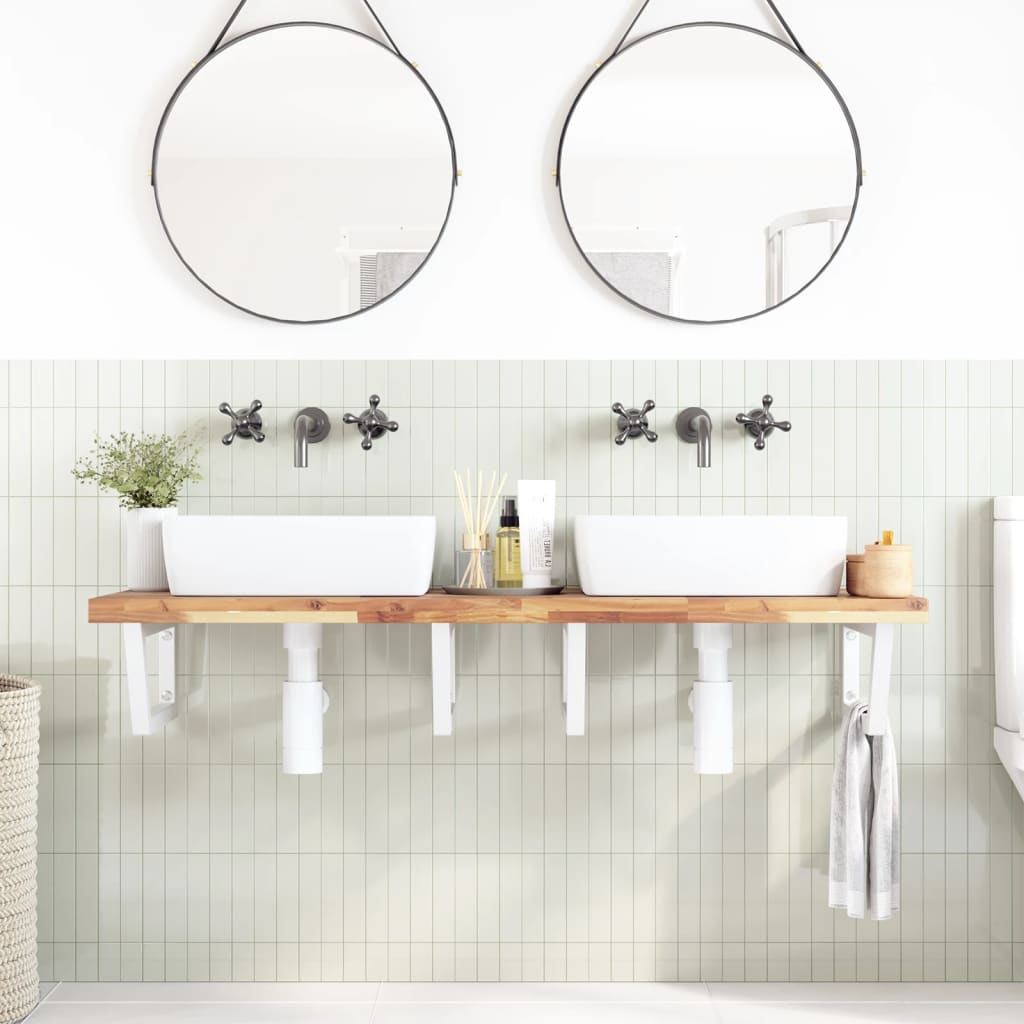 Ripiano a Parete per Lavabo in Acciaio e Massello di Acacia | homemem39