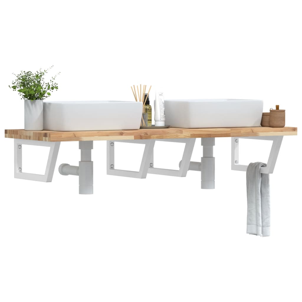 Ripiano a Parete per Lavabo in Acciaio e Massello di Acacia | homemem39