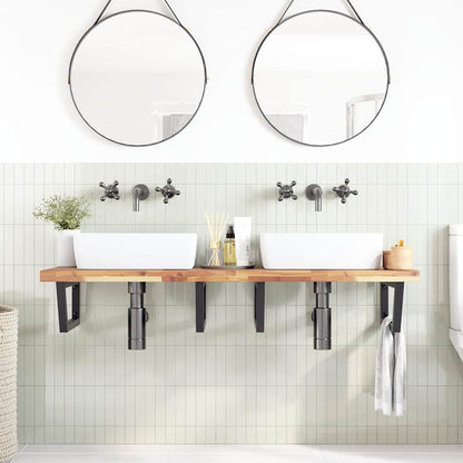 Ripiano a Parete per Lavabo in Acciaio e Massello di Acacia | homemem39