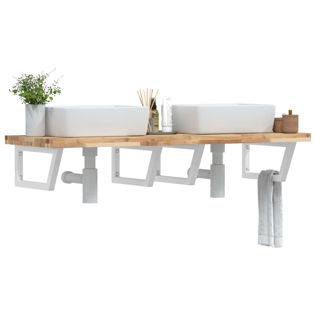 Ripiano a Parete per Lavabo in Acciaio e Massello di Acacia | homemem39