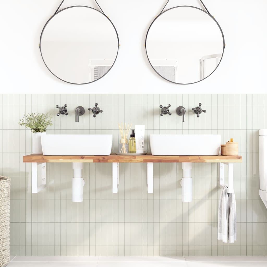 Ripiano a Parete per Lavabo in Acciaio e Massello di Acacia | homemem39