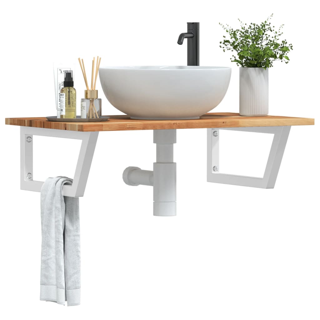 Ripiano a Parete per Lavabo in Acciaio e Massello di Acacia | homemem39