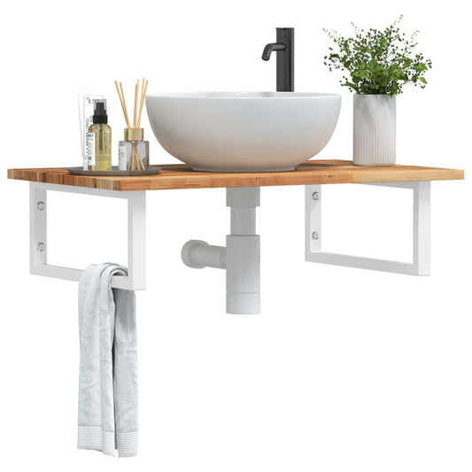 Ripiano a Parete per Lavabo in Acciaio e Massello di Acacia | homemem39