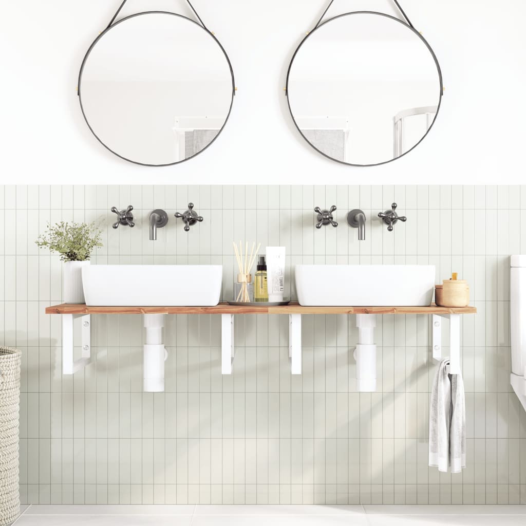 Ripiano a Parete per Lavabo in Acciaio e Massello di Acacia | homemem39