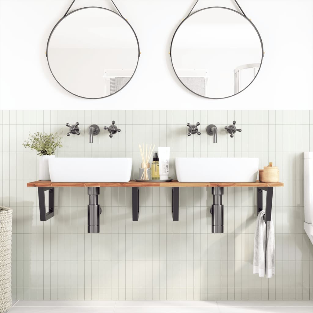 Ripiano a Parete per Lavabo in Acciaio e Massello di Acacia | homemem39