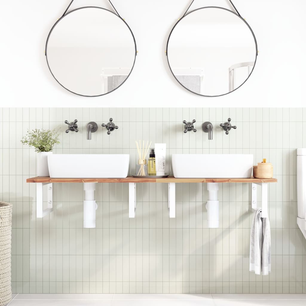 Ripiano a Parete per Lavabo in Acciaio e Massello di Acacia | homemem39