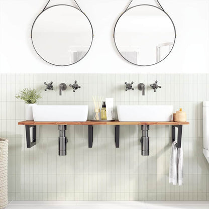 Ripiano a Parete per Lavabo in Acciaio e Massello di Acacia | homemem39