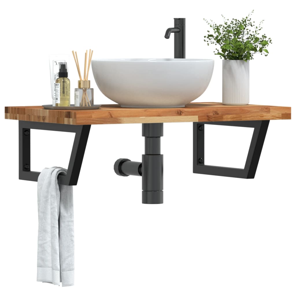 Ripiano a Parete per Lavabo in Acciaio e Massello di Acacia | homemem39
