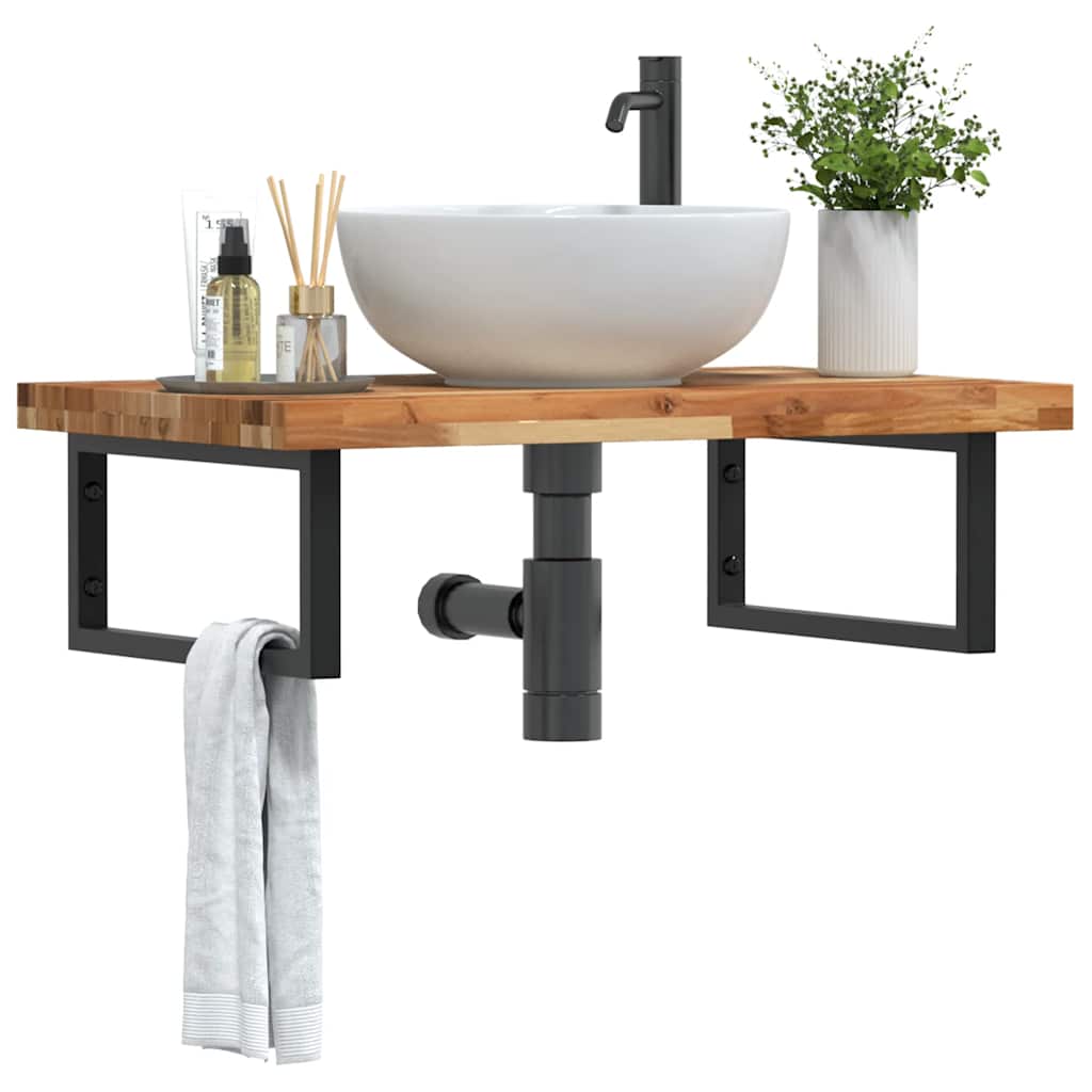 Ripiano a Parete per Lavabo in Acciaio e Massello di Acacia | homemem39