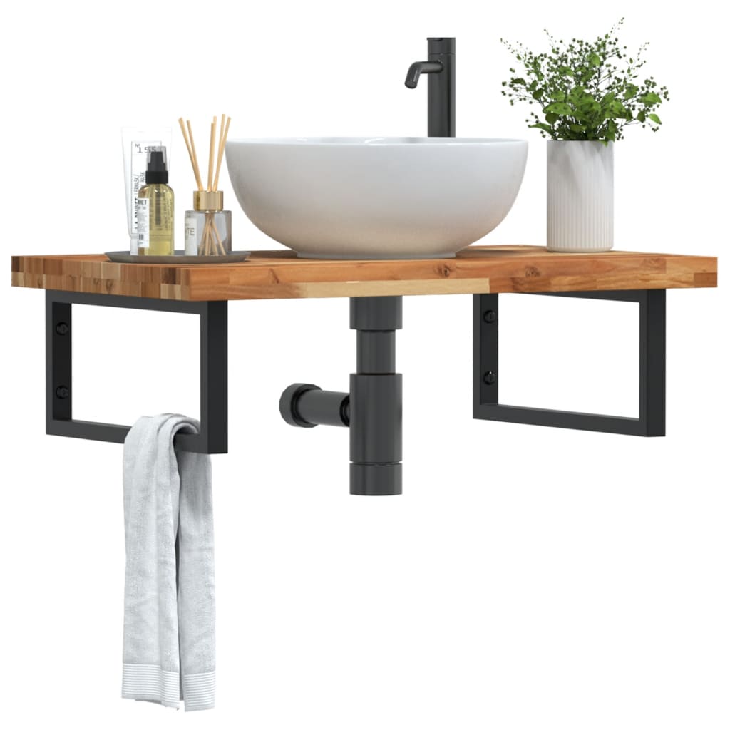 Ripiano a Parete per Lavabo in Acciaio e Massello di Acacia | homemem39