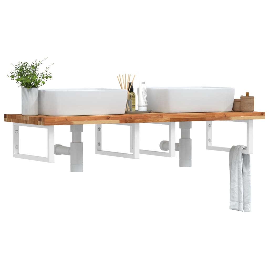 Ripiano a Parete per Lavabo in Acciaio e Massello di Acacia | homemem39