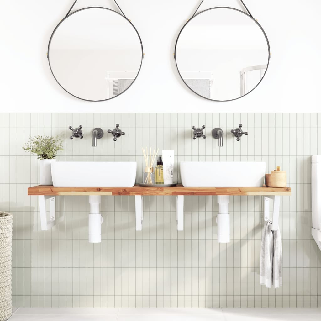 Ripiano a Parete per Lavabo in Acciaio e Massello di Acacia | homemem39