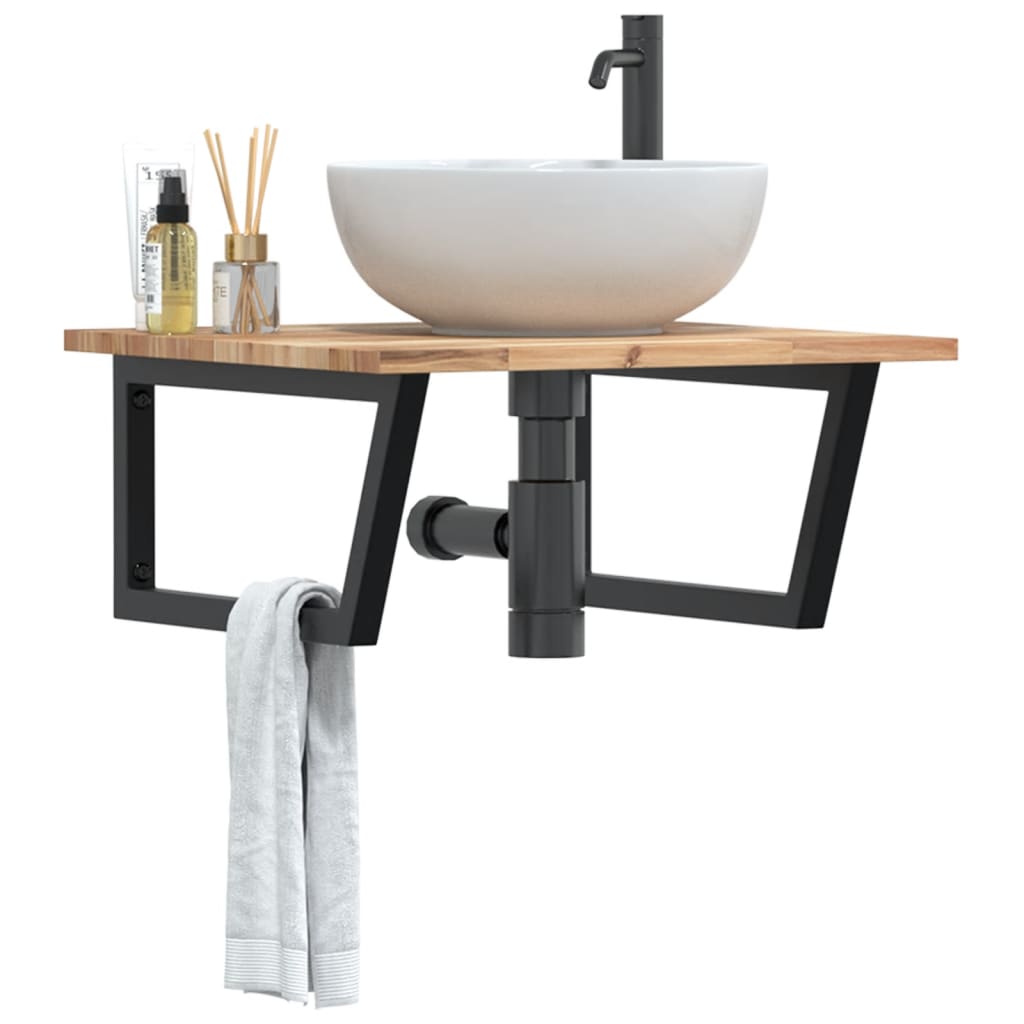 Ripiano a Parete per Lavabo in Acciaio e Massello di Acacia | homemem39
