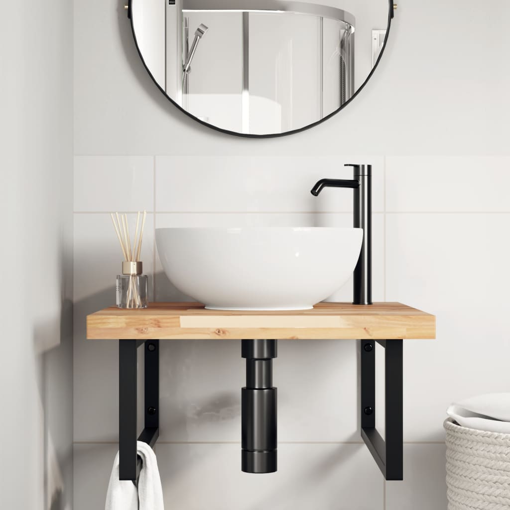 Ripiano a Parete per Lavabo in Acciaio e Massello di Acacia | homemem39