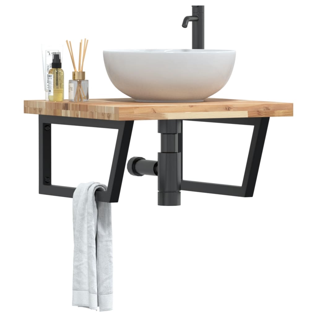 Ripiano a Parete per Lavabo in Acciaio e Massello di Acacia | homemem39