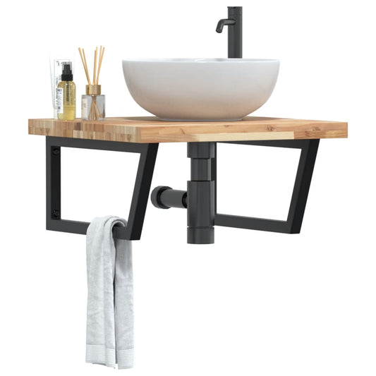 Ripiano a Parete per Lavabo in Acciaio e Massello di Acacia | homemem39