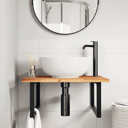 Ripiano a Parete per Lavabo in Acciaio e Massello di Acacia | homemem39