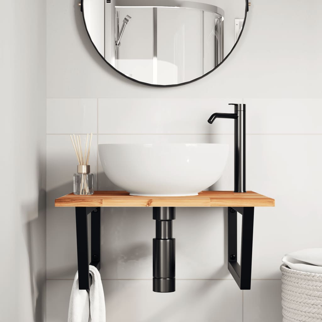 Ripiano a Parete per Lavabo in Acciaio e Massello di Acacia | homemem39