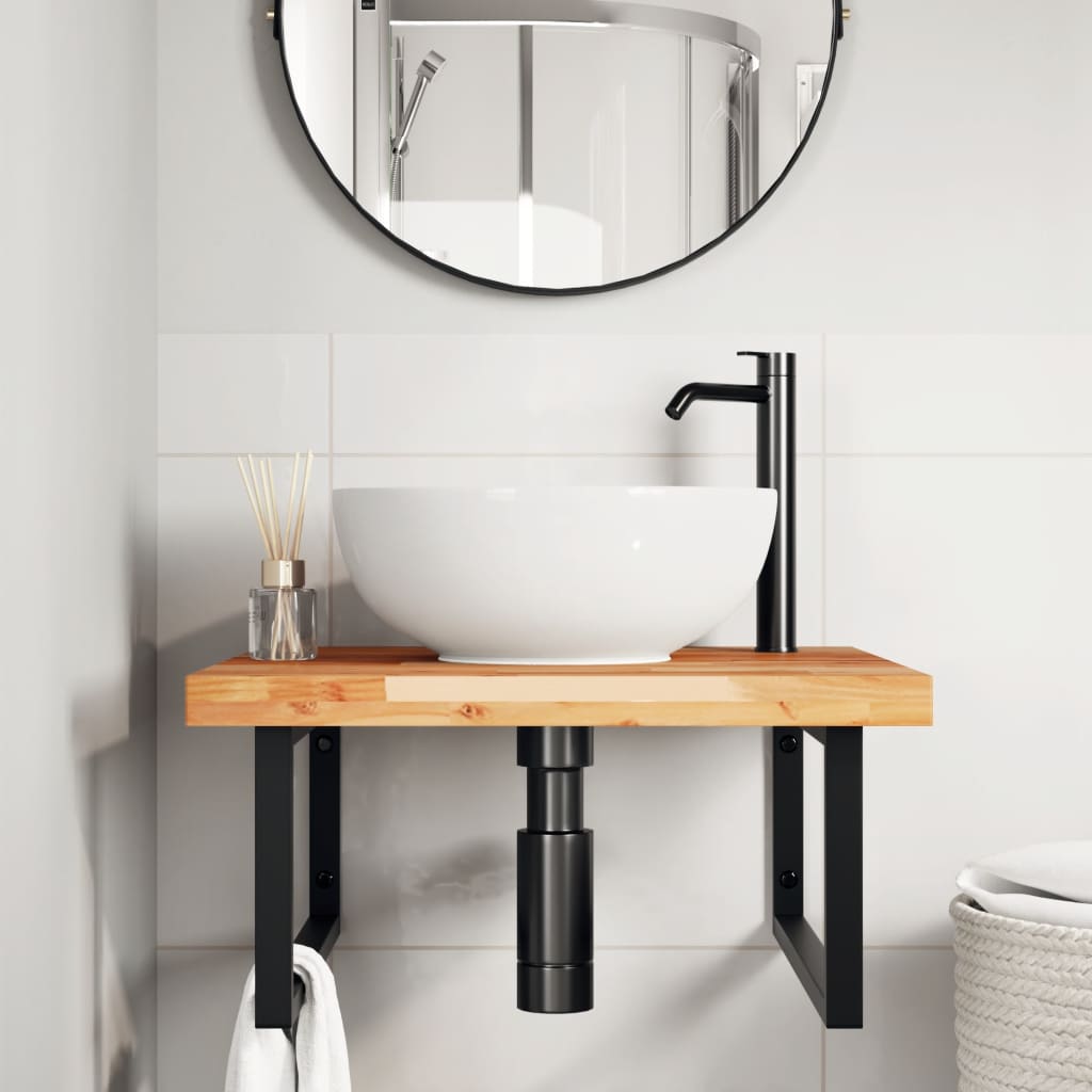 Ripiano a Parete per Lavabo in Acciaio e Massello di Acacia | homemem39