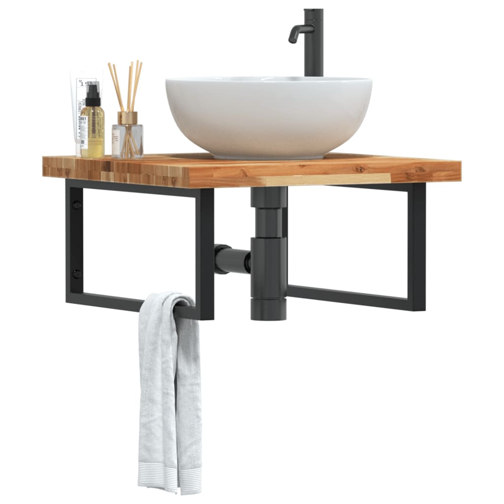 Ripiano a Parete per Lavabo in Acciaio e Massello di Acacia | homemem39