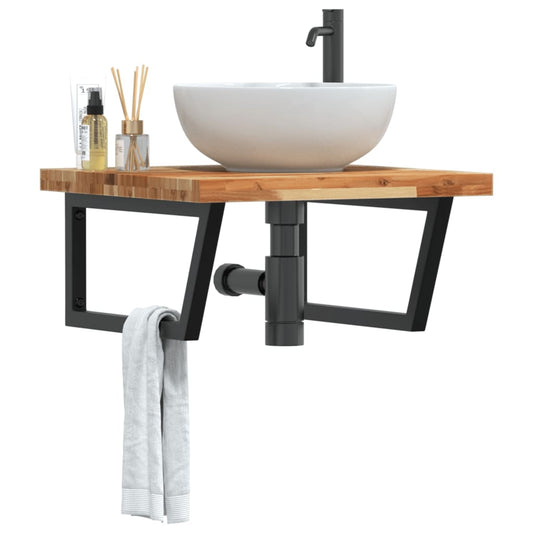 Ripiano a Parete per Lavabo in Acciaio e Massello di Acacia | homemem39