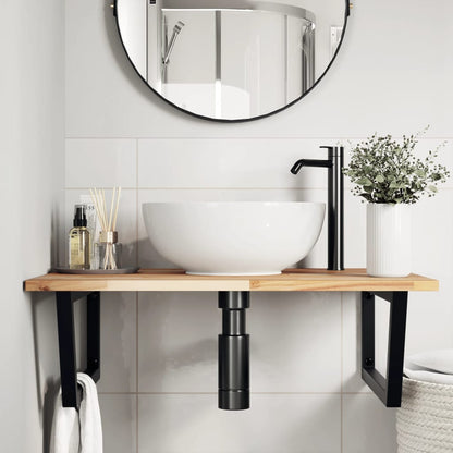 Ripiano a Parete per Lavabo in Acciaio e Massello di Acacia